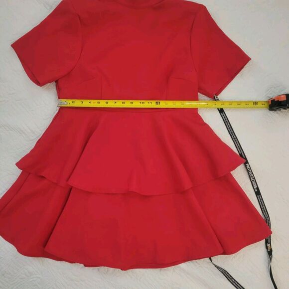 Pretty Little Thing Dress Peplum Mock Neck Zip Back Short Sleeve Size US 12 - Picture 13 of 16